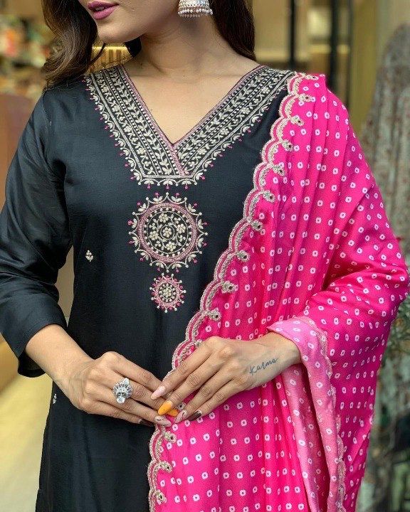 DC G66 Satin Silk Embroidery Kurti With Bottom Dupatta Wholesalers In Surat
